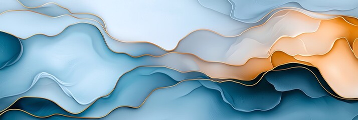 Poster - A beautiful abstract design featuring flowing waves of blue and orange hues. Perfect for backgrounds, art projects, and digital designs, evoking a sense of calm and creativity.