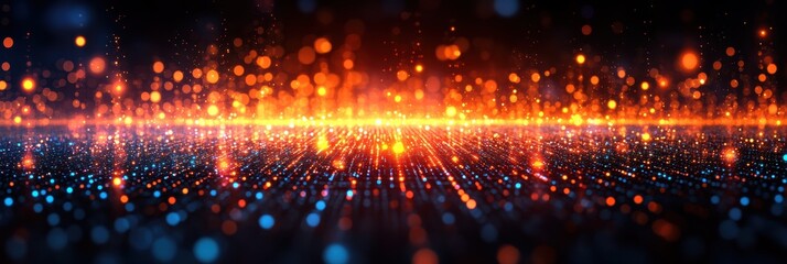 Fototapete - Pulsating dots representing blockchain technology and digital connectivity in a vibrant landscape