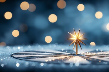 Poster - A beautiful close-up of a sparkling star placed on a decorative surface, surrounded by shimmering lights, creating a magical atmosphere perfect for festive celebrations.