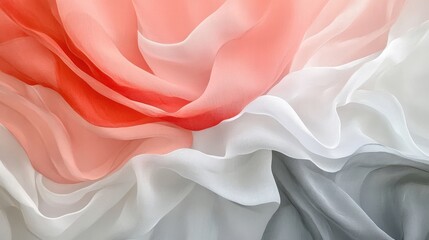 Aufkleber - Elegant coral and gray fabric with soft flowing folds creates a serene atmosphere in a textile design space