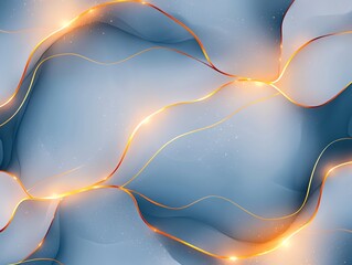 Poster - A captivating abstract background featuring smooth curves and glowing lines in shades of blue and gold, perfect for digital art, presentations, or creative projects.