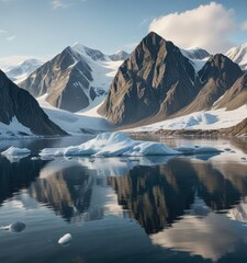 the majestic spitsbergen archipelago with its towering mountains and glaciers reflected in the calm 