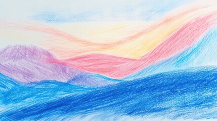Aufkleber - Abstract design featuring pencil strokes in blue and pastel hues evokes a serene landscape at dusk