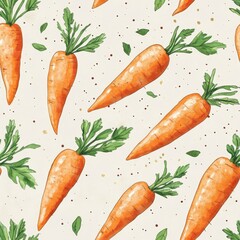 Poster - Colorful whimsical carrot doodles in watercolor on a light background