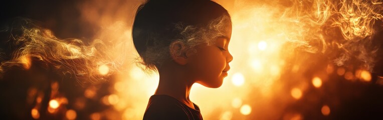 Poster - Child glowing in vibrant colors showcasing innocence and wonder during a magical evening