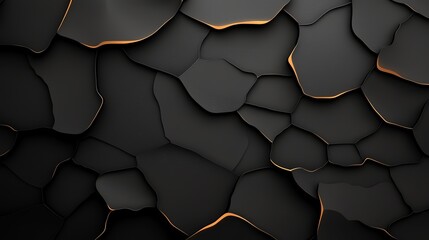 Poster - A close-up view of a textured black surface featuring intricate cracks and golden highlights. Ideal for backgrounds or abstract designs, adding depth and visual interest.