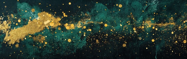 Aufkleber - Vibrant emerald green and gold sparkle creation in an abstract artistic expression