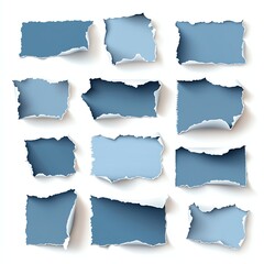Poster - A collection of torn paper pieces in various shades of blue, ideal for creating overlays, backgrounds, or for graphic design projects that require a textured, layered look.