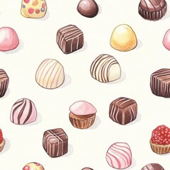 Aufkleber - Colorful watercolor doodles of various candies arranged playfully against a soft background