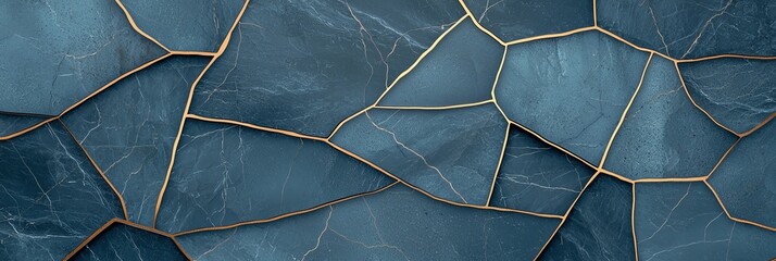 Poster - A detailed abstract background featuring a unique pattern of interlocking pieces with a blend of blue hues and golden outlines, perfect for modern designs and creative projects.