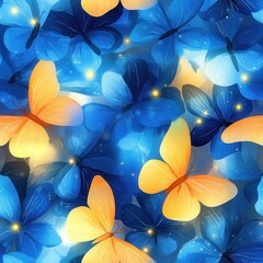 Aufkleber - Vibrant watercolor doodle featuring colorful butterflies amidst blooming flowers in an enchanting garden setting