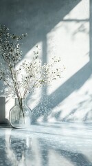 Aufkleber - Polished concrete surface in icy blue pearl paired with delicate floral arrangement in glass vase