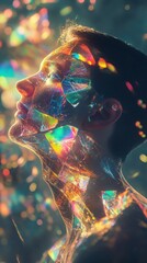 Poster - Mystical profile of a man illuminated by vibrant, colorful reflections against a dreamlike backdrop