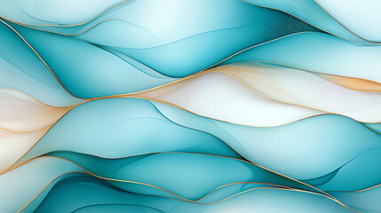 Poster - A mesmerizing abstract background of flowing waves in shades of blue, white, and hints of orange, perfect for design projects requiring vibrant and fluid imagery.