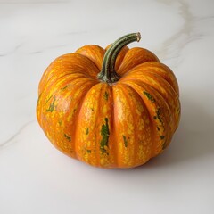 Aufkleber - Fresh orange pumpkin with a sturdy green stem highlights autumn's vibrant colors