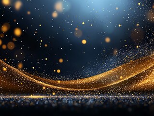 Poster - A mesmerizing display of golden glitter and sparkling dust against a dark backdrop, creating an enchanting atmosphere perfect for celebration or artistic presentations.