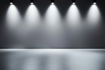 Poster - A minimalist studio setup featuring a smooth floor and soft lighting from multiple spotlights, ideal for creative presentations or product displays in an artful environment.