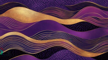 Aufkleber - Flowing wave design in deep purple and gold creates an elegant and dynamic visual experience