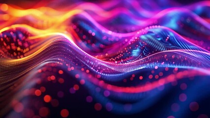 Poster - Dynamic iridescent waves show vibrant colors and abstract patterns in mesmerizing 4k visual display full of energy
