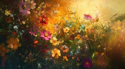 Poster - Vibrant display of May wildflowers in a sunny meadow bursting with colors and life
