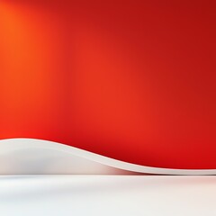 Poster - A modern interior view featuring a vibrant red wall and elegant curved white elements, creating a stylish and dynamic atmosphere perfect for contemporary designs and artistic expre