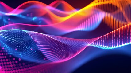 Poster - Dynamic iridescent gradient showcasing flowing abstract waves in vibrant colors at dusk