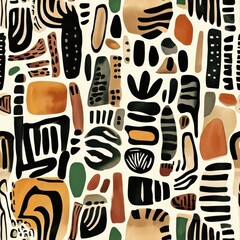 Poster - Bold watercolor doodle artwork featuring abstract shapes and patterns with earthy tones and vibrant details
