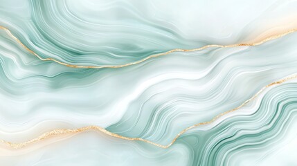 Poster - A serene and elegant abstract texture featuring fluid waves of turquoise and gold, perfect for backgrounds, digital designs, and art projects. Captivating and modern aesthetic.