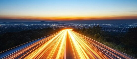 Wall Mural - A lively night cityscape with light trails representing global connectivity, providing generous space for text integration