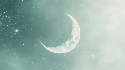 Poster - Soft crescent moon surrounded by shimmering stars in a tranquil night sky