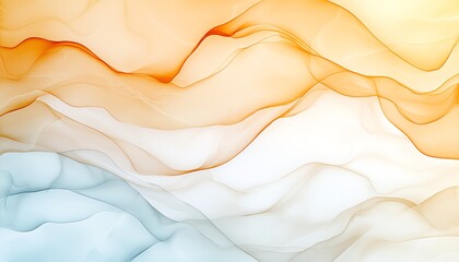 Poster - A stunning abstract background featuring flowing waves of orange, white, and blue. This dynamic image evokes feelings of movement and tranquility, perfect for design projects.