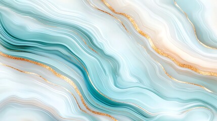 Poster - A stunning abstract background showcasing fluid lines in soothing tones of teal, white, and gold. Perfect for design projects, presentations, and creative endeavors.
