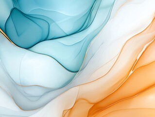 Poster - A stunning abstract image featuring flowing layers of blue and orange hues, creating a serene and dynamic visual experience perfect for backgrounds and artistic projects.