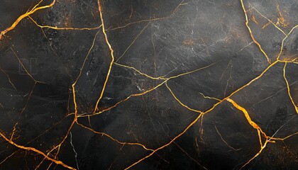 Poster - A stunning black marble surface featuring intricate golden veins. Perfect for use in design projects, backgrounds, or home decor with an elegant touch.