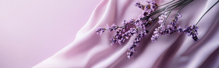 Poster - Delicate lavender blooms on soft fabric create a calming atmosphere in a serene setting
