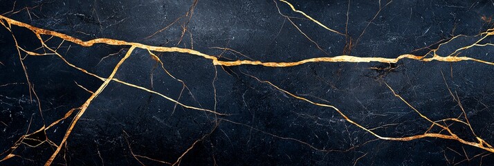 Poster - A stunning close-up of a dark marble surface with intricate golden veins
