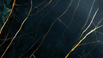 Poster - A stunning close-up of dark marble featuring striking golden veins. This elegant texture adds a luxurious touch, perfect for backgrounds, wallpapers, or design elements.