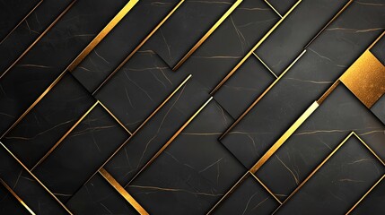 Poster - A stunning geometric pattern featuring sleek black and gold elements. This design is perfect for modern backgrounds, digital applications, and sophisticated aesthetics.