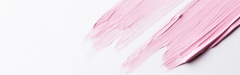 Poster - Soft pink brush strokes on a minimalist white canvas create a soothing and artistic atmosphere