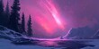 © RaksaLinggo - Pink Aurora Illuminates Winter Mountains and Frozen Lake