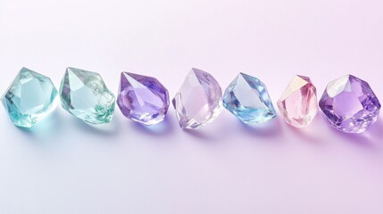 Aufkleber - Colorful crystals arranged in a minimalist gradient from pastel mint to lavender on a simple surface