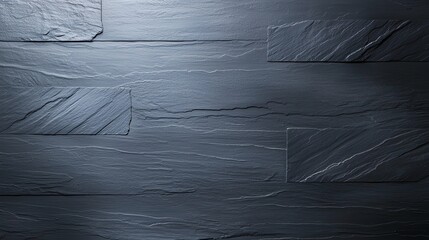 Poster - A textured slate stone wall surface exhibiting shades of gray and intricate patterns, ideal for background and design projects, adding a modern and elegant touch to any space.