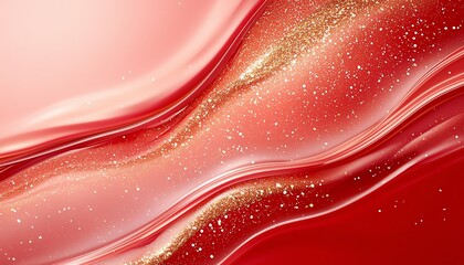 Poster - A vibrant abstract background featuring flowing red waves adorned with shimmering gold glitter. Perfect for creating stylish designs, invitations, and festive decorations.