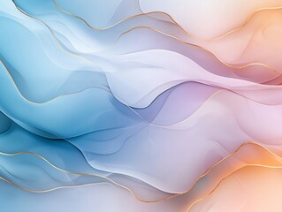 Poster - A vibrant abstract background featuring flowing waves of soft pastel colors in blue, pink, and orange, ideal for creative projects, presentations, and digital art.