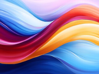 Poster - A vibrant and fluid abstract painting showcasing a spectrum of colors blending seamlessly, creating captivating visual waves. Perfect for creative projects and inspiration.