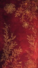 Poster - Floral doodles in bronze showcase intricate patterns on deep red background for stylish decor and design