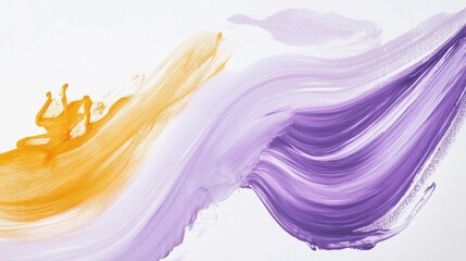 Poster - Vibrant strokes of orange and purple blend seamlessly on a clean white background to create dynamic abstract art