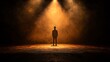 © Helois - Spotlight on lone figure, smoky stage, dramatic presentation, marketing