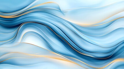 Poster - A visually captivating abstract design featuring flowing waves of blue and gold hues. Ideal for backgrounds, wallpapers, or artistic projects seeking a calming aesthetic.