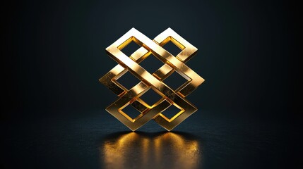Poster - Golden Interlocking Square Knot Design Abstract Art